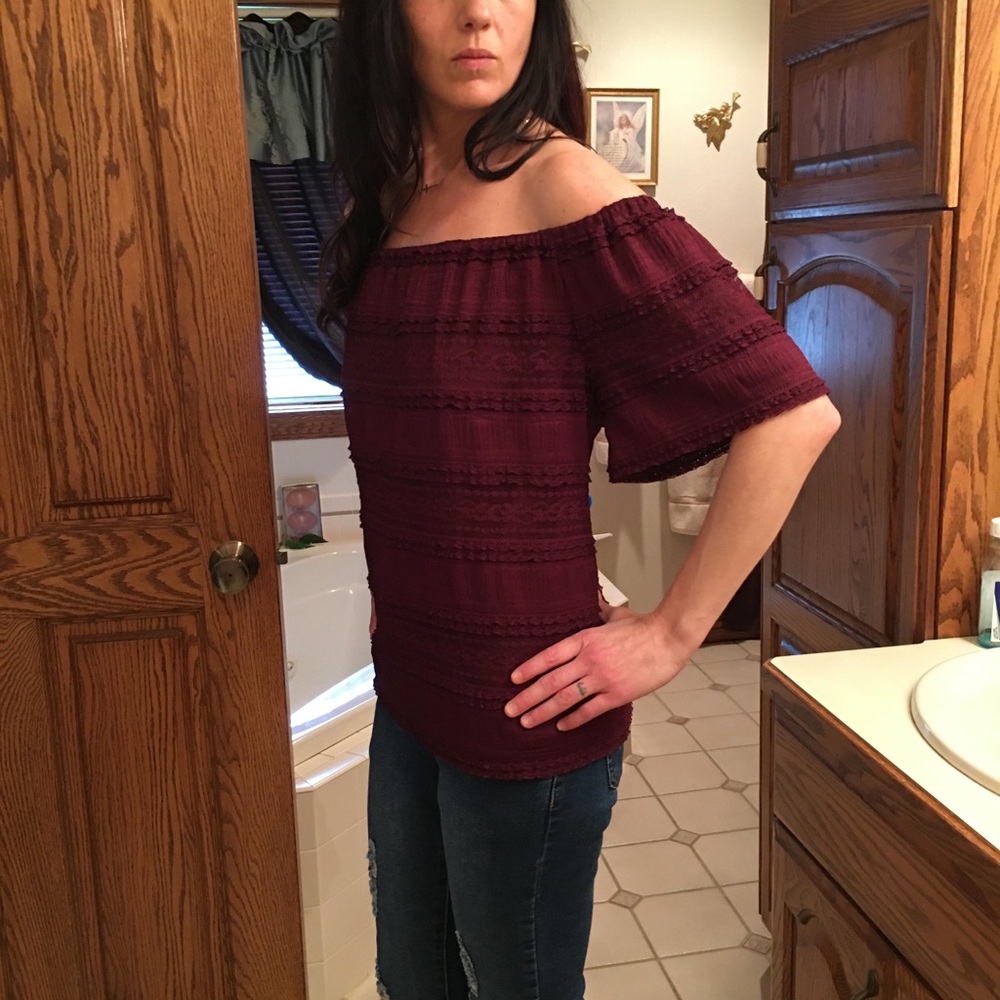 INC  Burgundy Off The Shoulder Top NWT XL - Picture 3 of 7